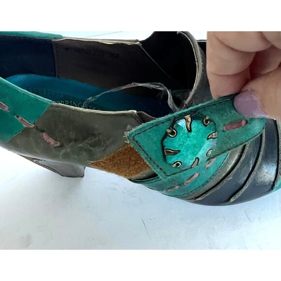 L'Artiste by Spring Step Wondrous Teal Leather Dressy Block Heel Bootie Shoe 8.5 - Picture 3 of 12